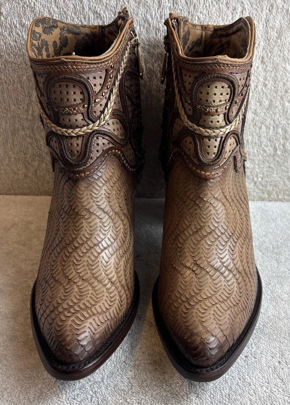 Cuadra Women Western Embroidery Bootie Leather Chestnut Size 8 M 30442